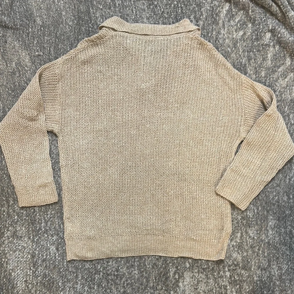 NWOT cream tan open knit collared v-neck pullover size M
